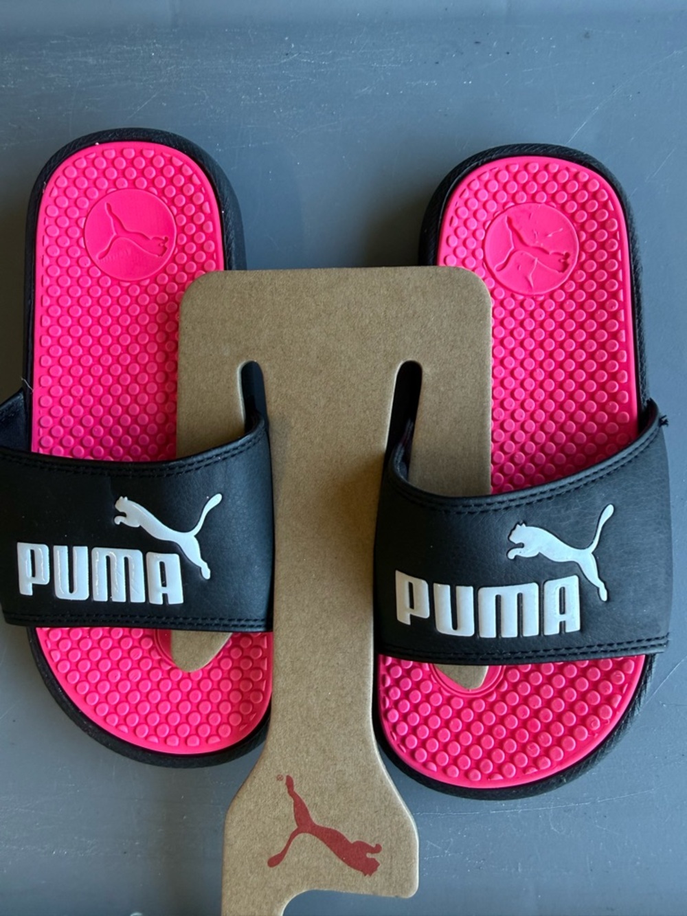 Puma Kids Black Strap Pink Footbed Slide Sandals Sz 1